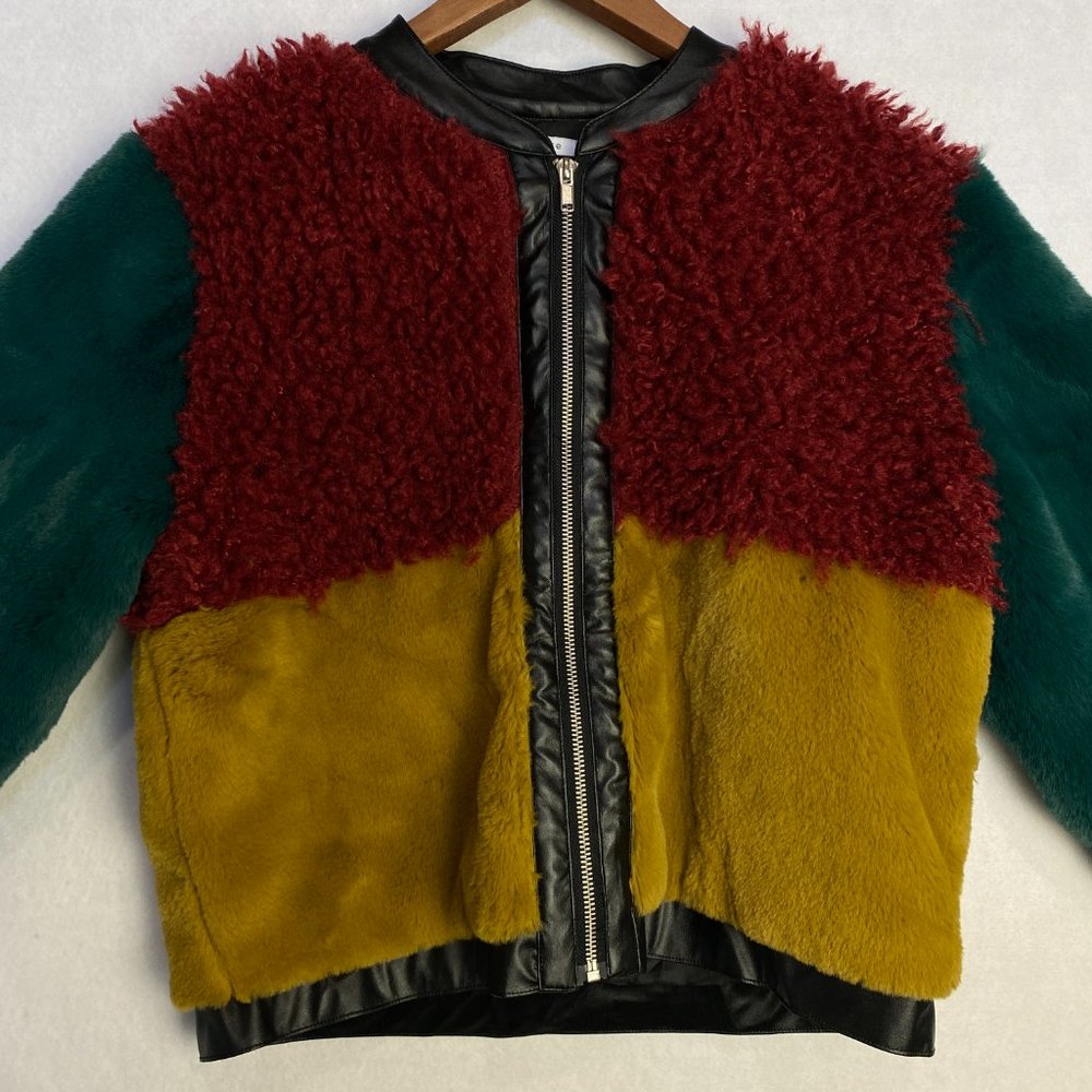 Ivory Rose Cropped Jacket Womens Medium Boho Full Zip Mustard Colorblock Blk Box - Picture 10 of 10